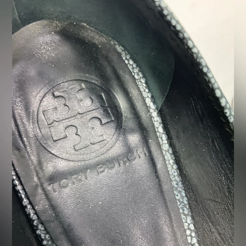 Tory Burch Reva Block Heel Pumps Gray Stingray Print Leather Women’s Size 9